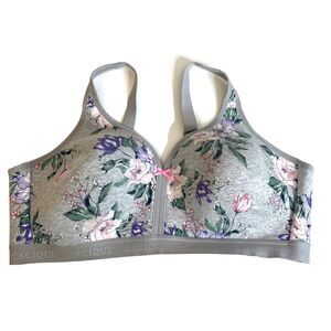 Cacique Women's Bra Size 48D Floral Lightly Lined No Wire Gray Soft Pink Bow